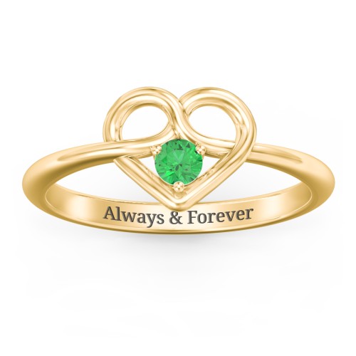 Forget Me Knot Heart Infinity Ring – 18K Gold Plated Silver with Emerald