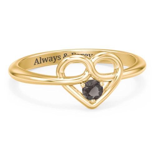 Forget Me Knot Heart Infinity Ring – 18K Gold Plated Silver with Smokey Quartz