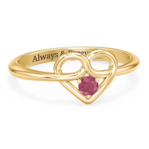 Forget Me Knot Heart Infinity Ring – 18K Gold Plated Silver with Ruby