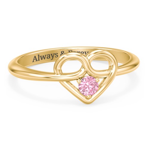Forget Me Knot Heart Infinity Ring – 18K Gold Plated Silver with Pink Tourmaline
