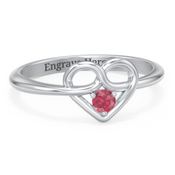 Forget Me Knot Heart Infinity Ring in 925 Sterling Silver with Ruby