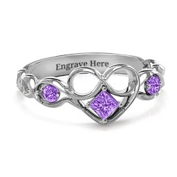 Shimmering Infinity Princess Stone Heart Ring in 925 Sterling Silver with Amethyst