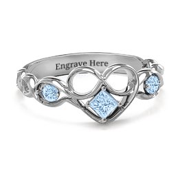 Shimmering Infinity Princess Stone Heart Ring in 925 Sterling Silver with Aquamarine