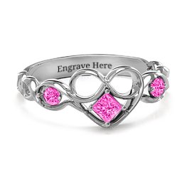 Shimmering Infinity Princess Stone Heart Ring in 925 Sterling Silver with Pink Tourmaline