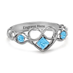 Shimmering Infinity Princess Stone Heart Ring in 925 Sterling Silver with Blue Topaz