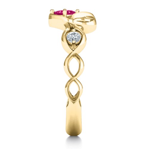 Shimmering Infinity Princess Stone Heart Ring – 10K Yellow Gold with Ruby and Cubic Zirconia