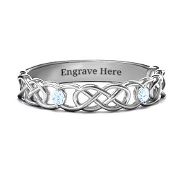 Two-Stone Interwoven Infinity Ring in 925 Sterling Silver with Aquamarine