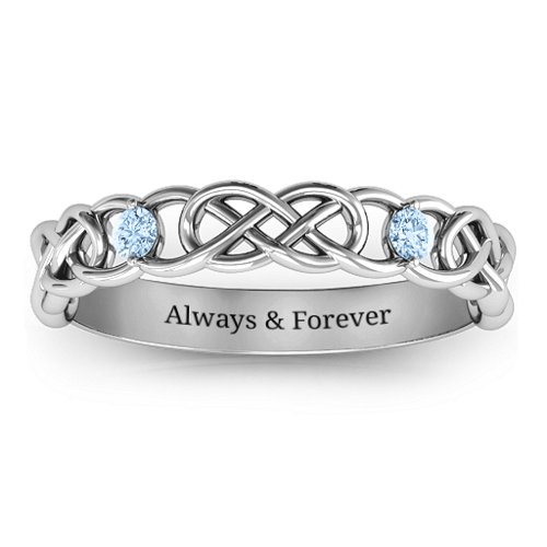 Two-Stone Interwoven Infinity Ring – Sterling Silver with Aquamarine