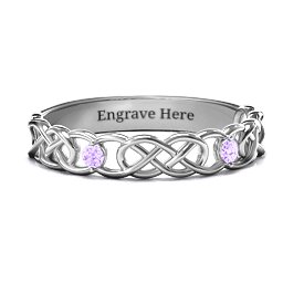Two-Stone Interwoven Infinity Ring in 925 Sterling Silver with Amethyst