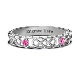 Two-Stone Interwoven Infinity Ring in 925 Sterling Silver with Ruby
