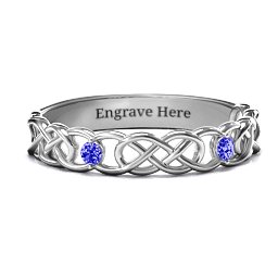 Two-Stone Interwoven Infinity Ring in 925 Sterling Silver with Blue Sapphire