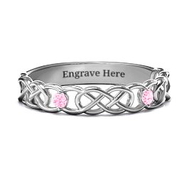 Two-Stone Interwoven Infinity Ring in 925 Sterling Silver with Pink Tourmaline