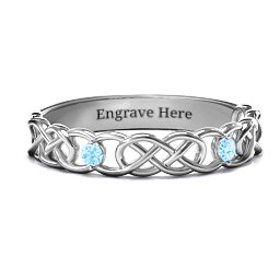 Two-Stone Interwoven Infinity Ring in 925 Sterling Silver with Blue Topaz