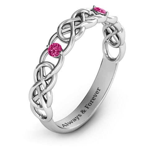 Two-Stone Interwoven Infinity Ring – Sterling Silver with Ruby