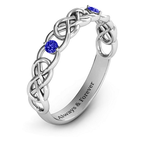 Two-Stone Interwoven Infinity Ring – Sterling Silver with Blue Sapphire