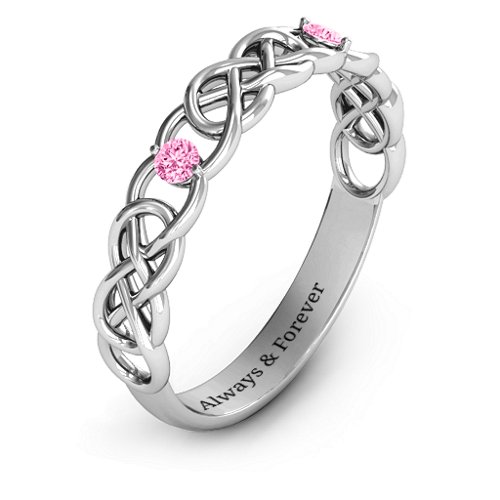 Two-Stone Interwoven Infinity Ring – Sterling Silver with Pink Tourmaline