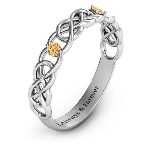 Two-Stone Interwoven Infinity Ring – Sterling Silver with Citrine