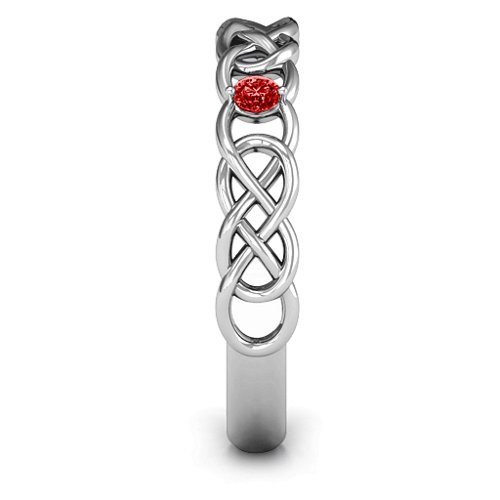 Two-Stone Interwoven Infinity Ring – Sterling Silver with Blue Sapphire and Garnet
