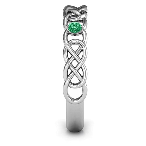 Two-Stone Interwoven Infinity Ring – Sterling Silver with Emerald