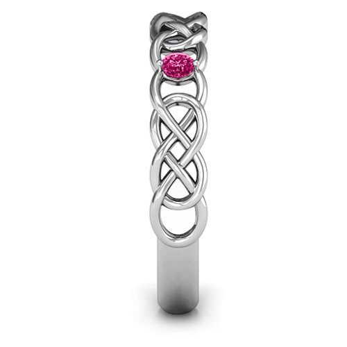 Two-Stone Interwoven Infinity Ring – Sterling Silver with Ruby