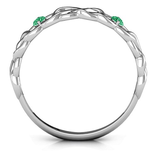 Two-Stone Interwoven Infinity Ring – Sterling Silver with Emerald
