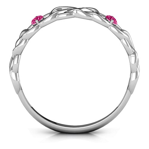 Two-Stone Interwoven Infinity Ring – Sterling Silver with Ruby