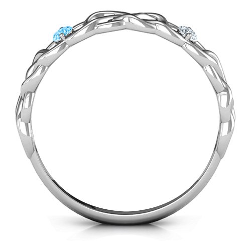 Two-Stone Interwoven Infinity Ring – Sterling Silver with Blue Topaz and Cubic Zirconia