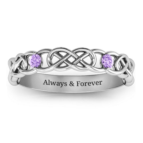 Two-Stone Interwoven Infinity Ring – Sterling Silver with Amethyst