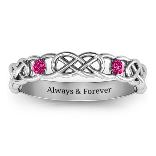 Two-Stone Interwoven Infinity Ring – Sterling Silver with Ruby