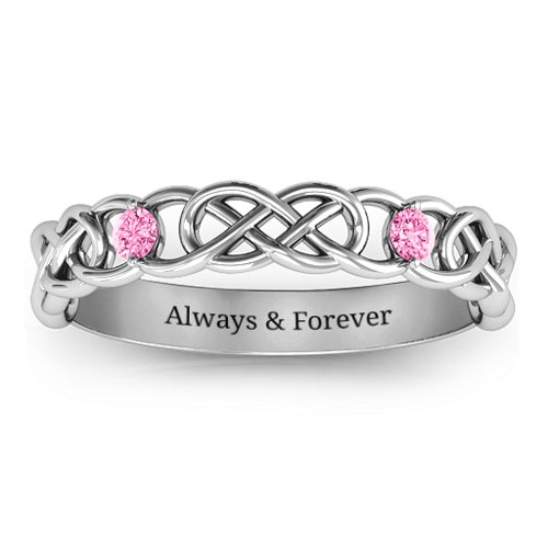 Two-Stone Interwoven Infinity Ring – Sterling Silver with Pink Tourmaline
