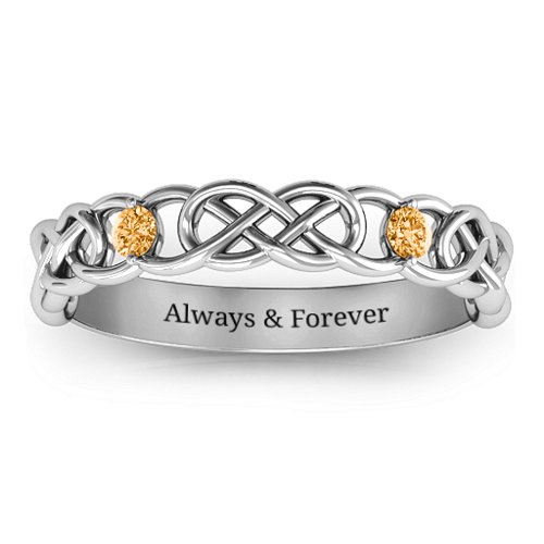 Two-Stone Interwoven Infinity Ring – Sterling Silver with Citrine
