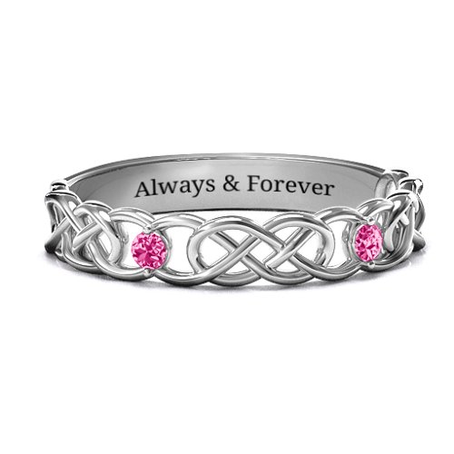 Two-Stone Interwoven Infinity Ring – Sterling Silver with Ruby