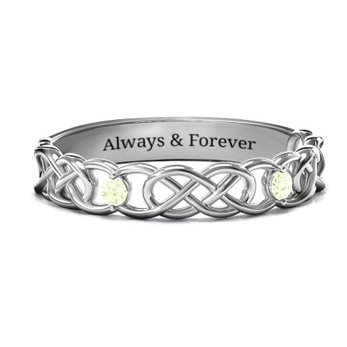 Two-Stone Interwoven Infinity Ring – Sterling Silver with Peridot