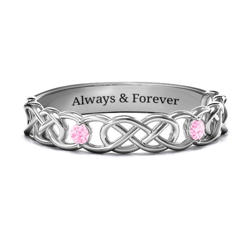 Two-Stone Interwoven Infinity Ring – Sterling Silver with Pink Tourmaline