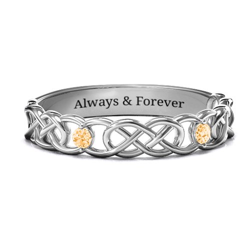 Two-Stone Interwoven Infinity Ring – Sterling Silver with Citrine