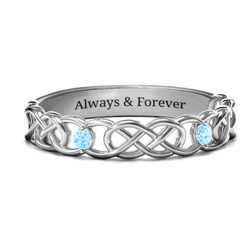 Two-Stone Interwoven Infinity Ring – Sterling Silver with Blue Topaz