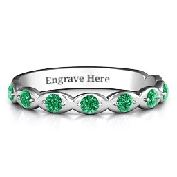 Vintage Glamour Accented Band in 925 Sterling Silver with Emerald, Amethyst Premium Zirconia, Red Premium Zirconia, and Amethyst