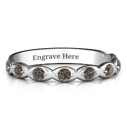 Vintage Glamour Accented Band in 925 Sterling Silver with Smokey Quartz, Amethyst Premium Zirconia, Red Premium Zirconia, and Amethyst