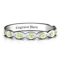 Vintage Glamour Accented Band in 925 Sterling Silver with Peridot, Amethyst Premium Zirconia, Red Premium Zirconia, and Amethyst