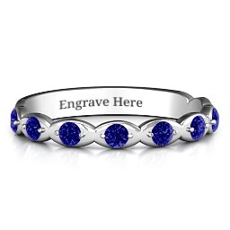 Vintage Glamour Accented Band in 925 Sterling Silver with Blue Sapphire, Amethyst Premium Zirconia, Red Premium Zirconia, and Amethyst