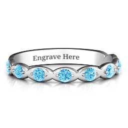 Vintage Glamour Accented Band in 925 Sterling Silver with Blue Topaz, Amethyst Premium Zirconia, Red Premium Zirconia, and Amethyst