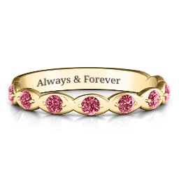 Vintage Glamour Accented Band in 10K Solid Yellow Gold with Red Premium Zirconia, Amethyst Premium Zirconia, and Amethyst