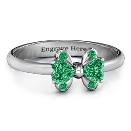 Beauty And The Bow Ring in 925 Sterling Silver with Emerald and Green Premium Zirconia