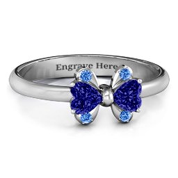 Beauty And The Bow Ring in 925 Sterling Silver with Blue Sapphire and Fancy Blue Premium Zirconia