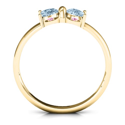 Beauty And The Bow Ring – 10K Yellow Gold with Aquamarine and Fancy Pink Premium Zirconia