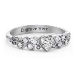 Heart Cut Gemstone Ring with Milgrain and Leaf Detailing