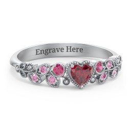 Heart Cut Gemstone Ring with Milgrain and Leaf Detailing