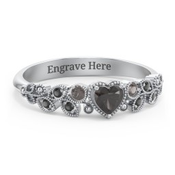 Heart Cut Gemstone Ring with Milgrain and Leaf Detailing