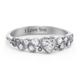 Heart Cut Gemstone Ring with Milgrain and Leaf Detailing
