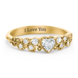 Heart Cut Gemstone Ring with Milgrain and Leaf Detailing